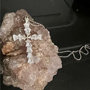 Sterling Silver Cross with Crystals and sterling silver chain